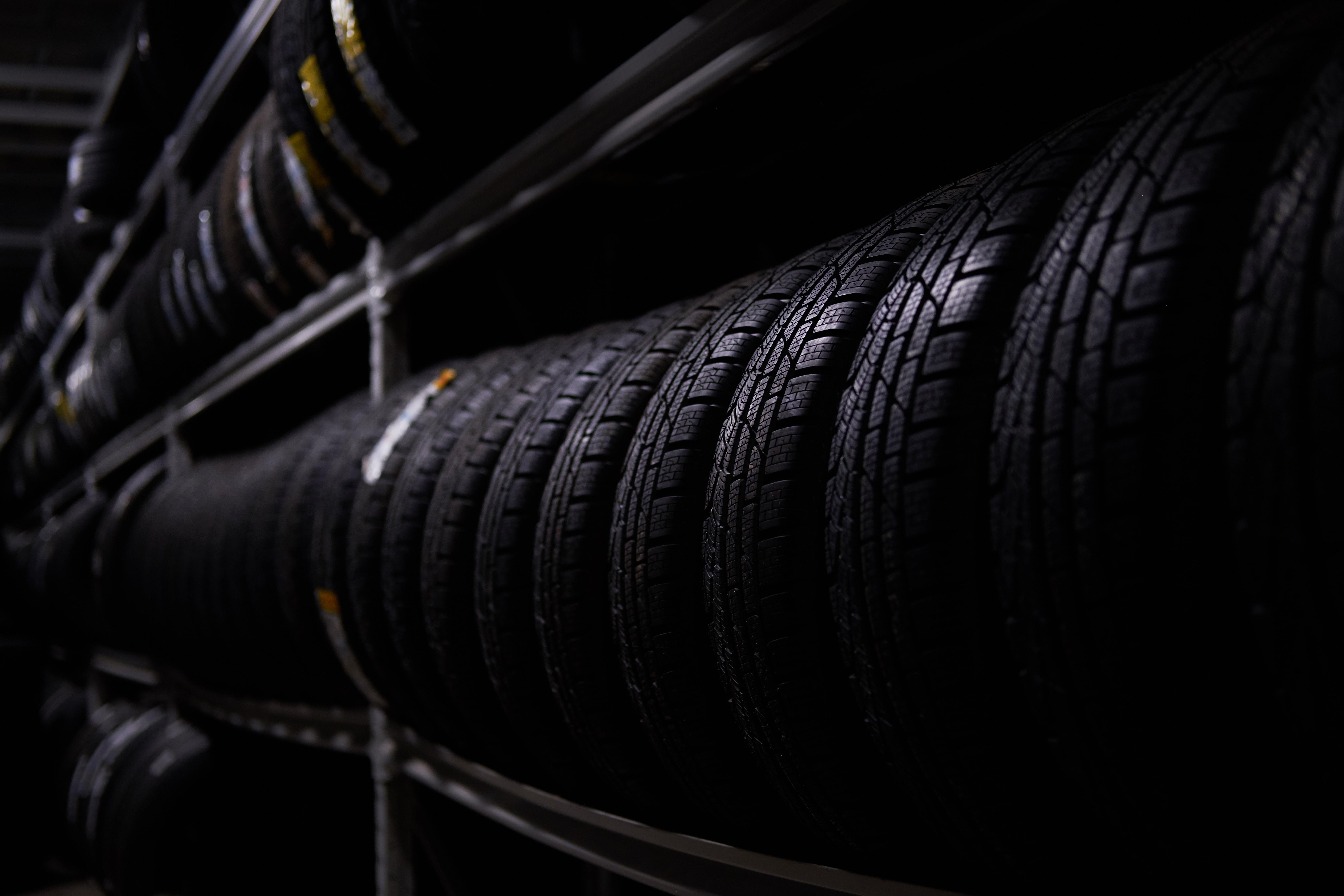 Variety of tire models in a warehouse